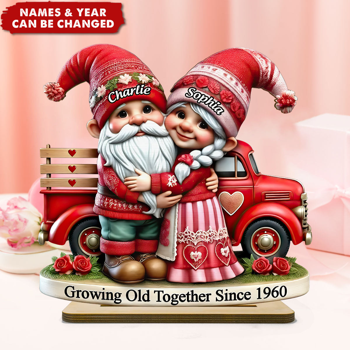 3d Effect Couple Valentine Truck Personalized 2-layer Standing Wooden 