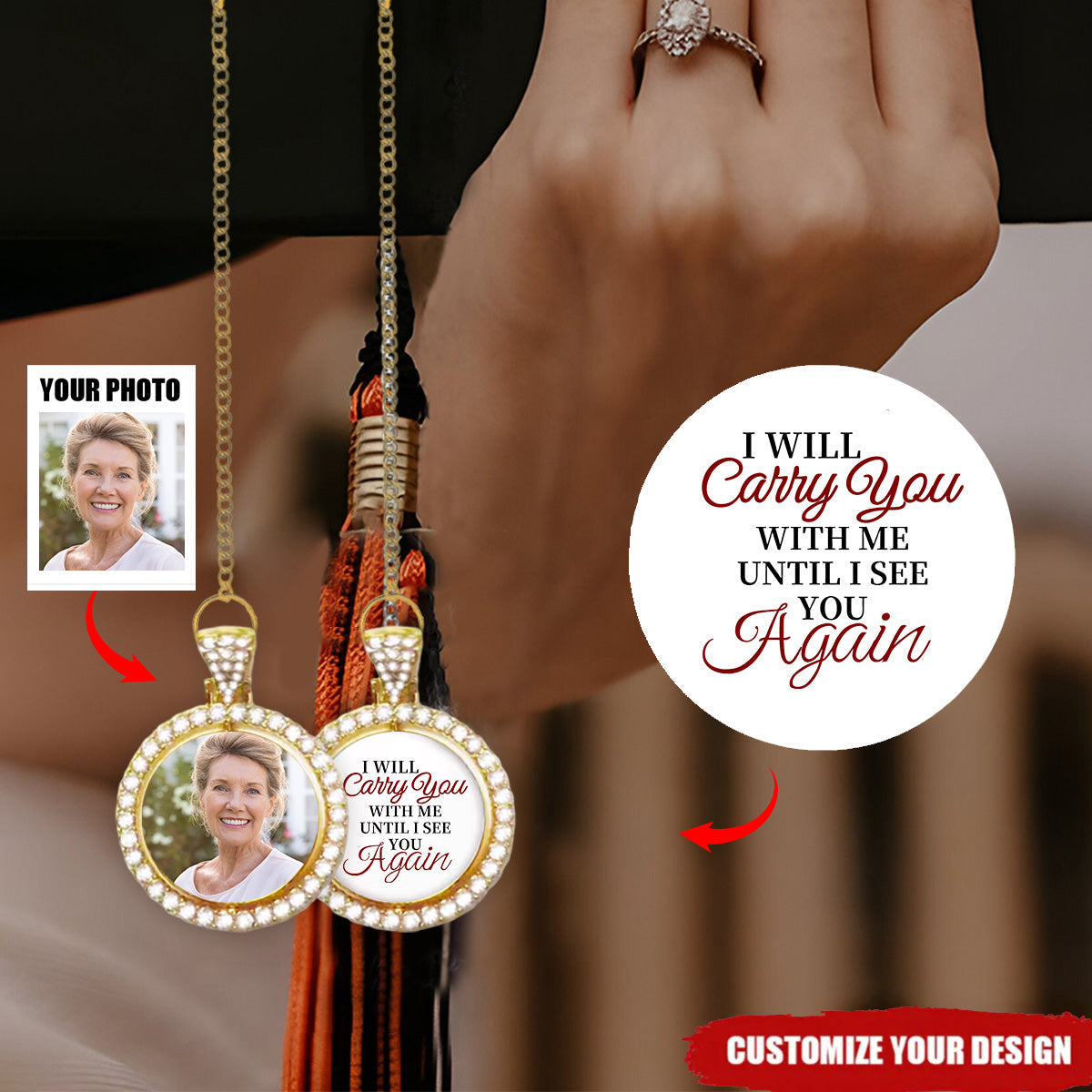 One or Two-Sided Rotating Rhinestone Graduation Memorial Photo Charm