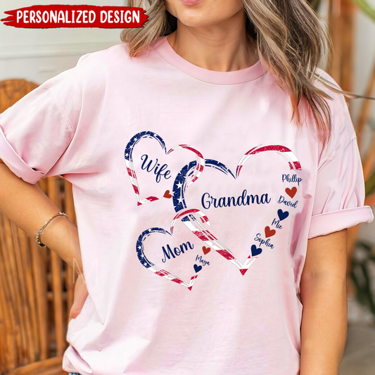 4th Of July Wife Mom Grandma With Heart Kids - Personalized T-shirt