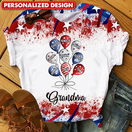 4th July Grandma Auntie Mom Little Balloon Kids American Flag Pattern Personalized 3D T-shirt