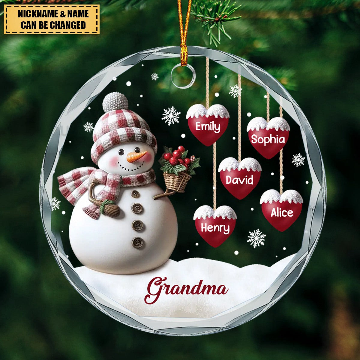 Snowman Family Name Customized Christmas Gift - Personalized Acrylic Round Ornament