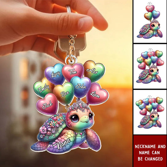 Pretty Sea Turtle Grandma Mom Sweet Heart Balloon Kids Personalized Acrylic Keychain