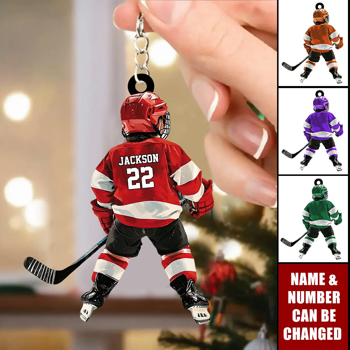 Kid Hockey Player Personalized Keychain, Gift For Hockey Lovers