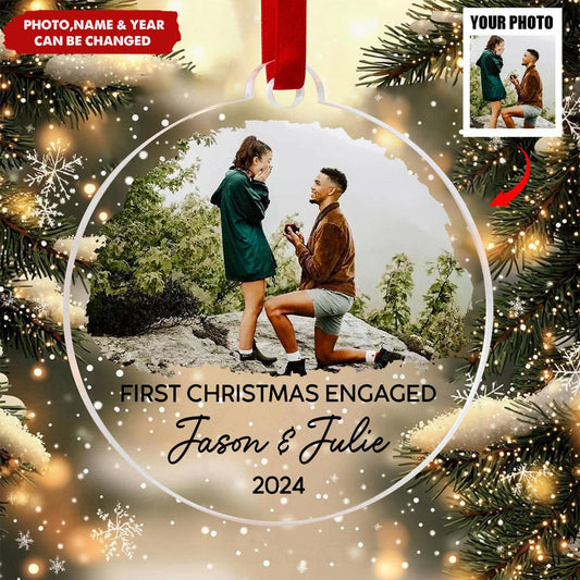 Personalized Our First Christmas Engaged Ornament, Custom Photo Ornament