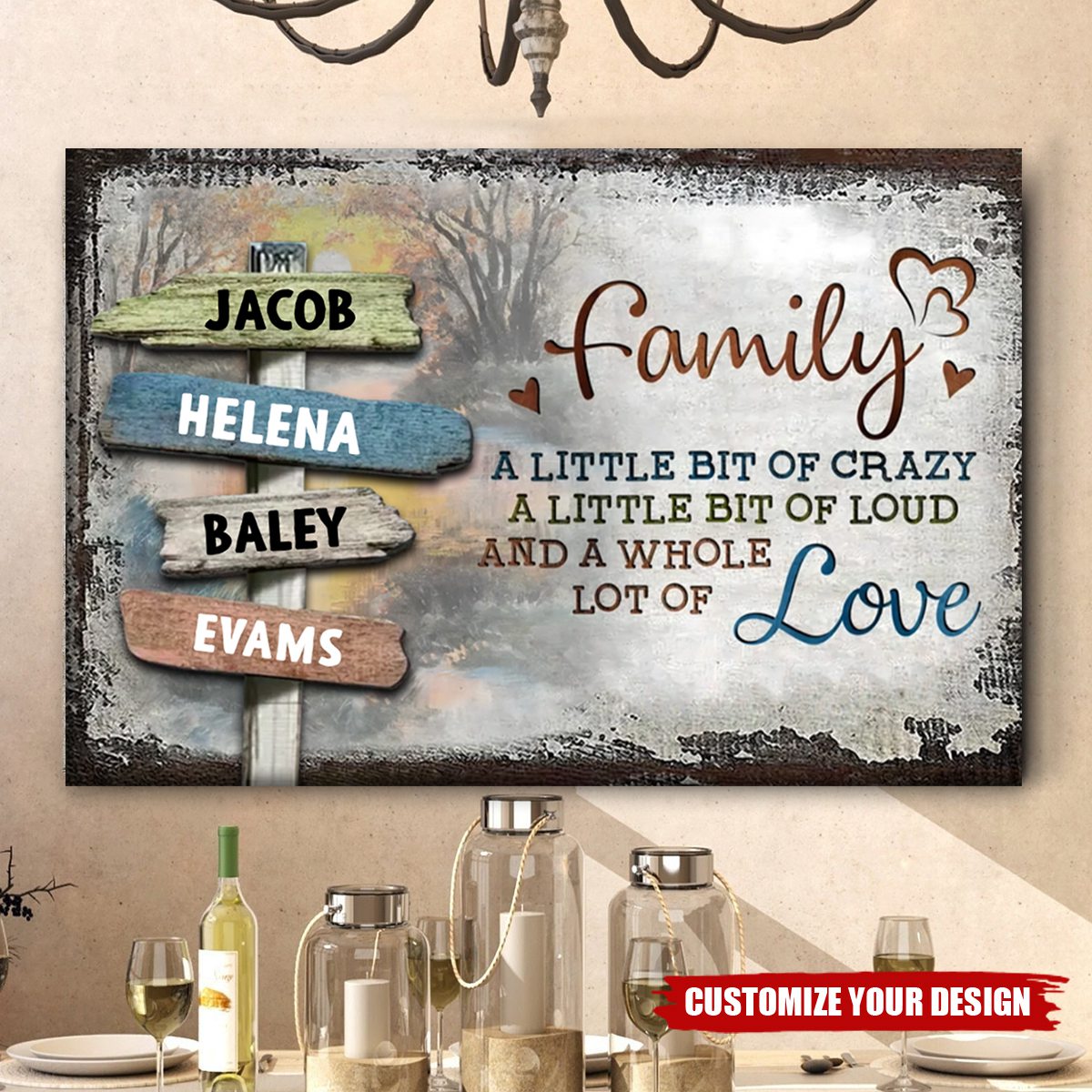 Personalized Family Crazy Loud Love Vintage Sunset Poster