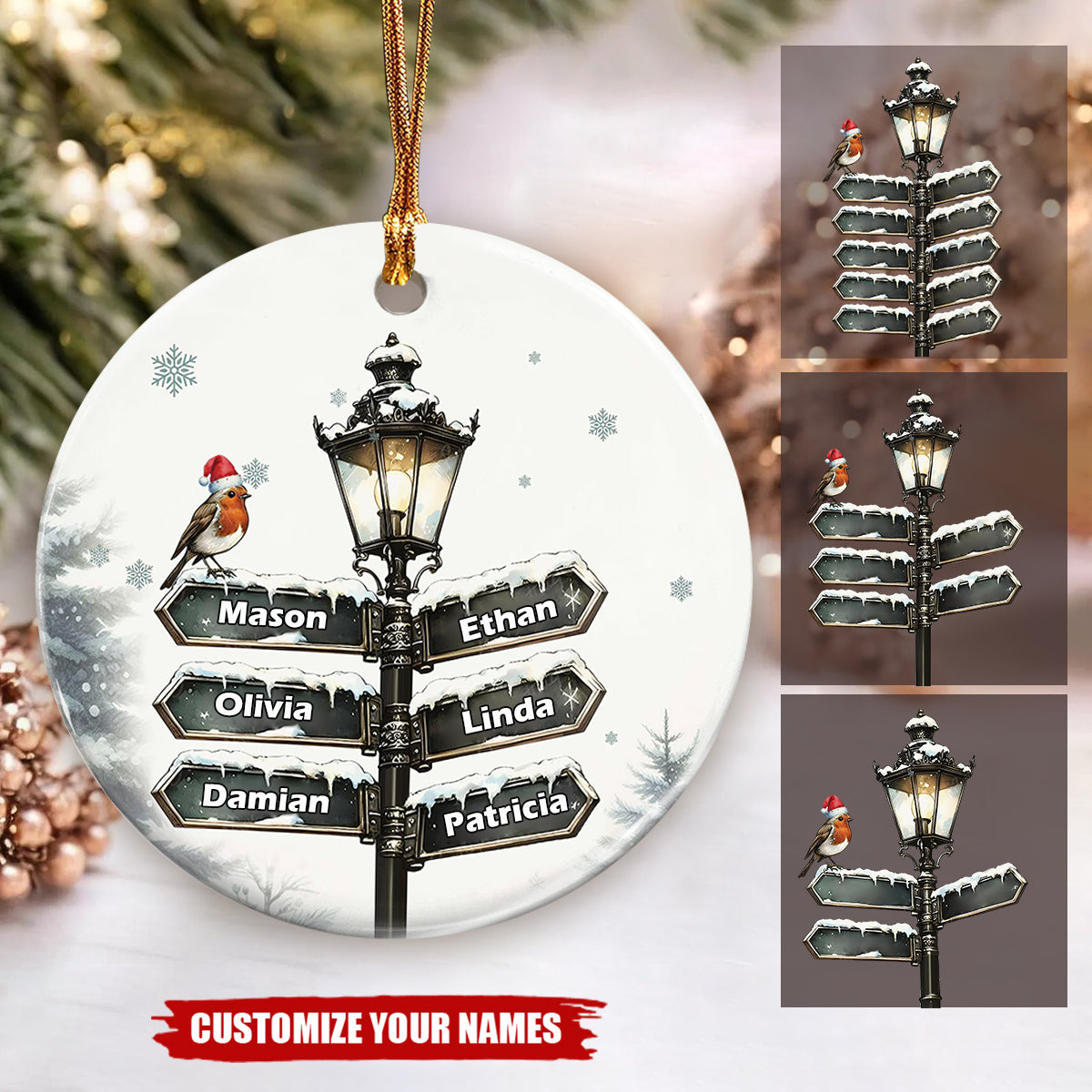 Personalized Cardinal Family Name Christmas Ceramic Ornament