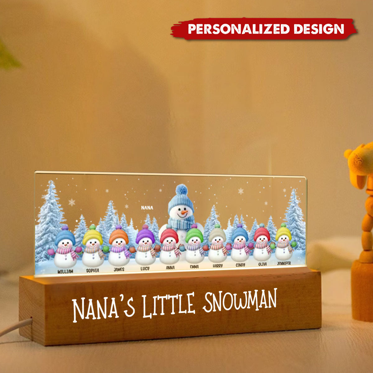 Grandma&Grandkids Snowman Personalized Acrylic Block LED Night Light-Christmas Gift For Grandma