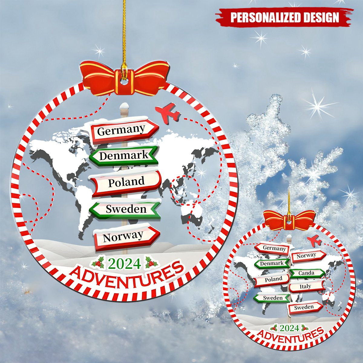 Personalized Travel Adventure Ornament, Traveling Christmas Ornament