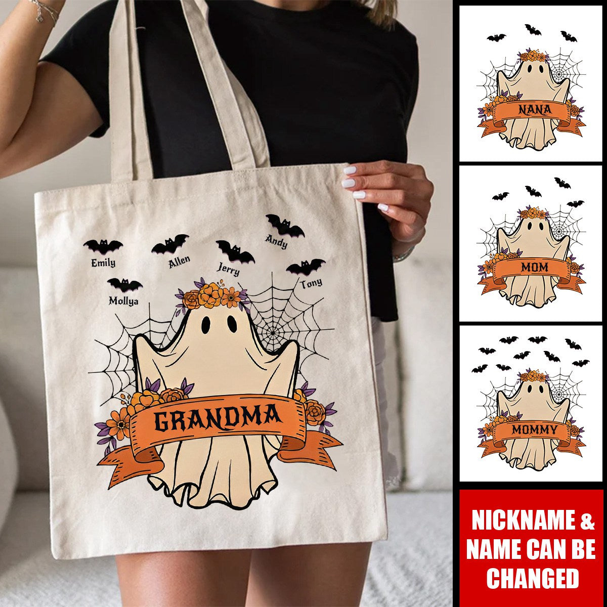 Personalized Mom Grandma Halloween Tote Bag