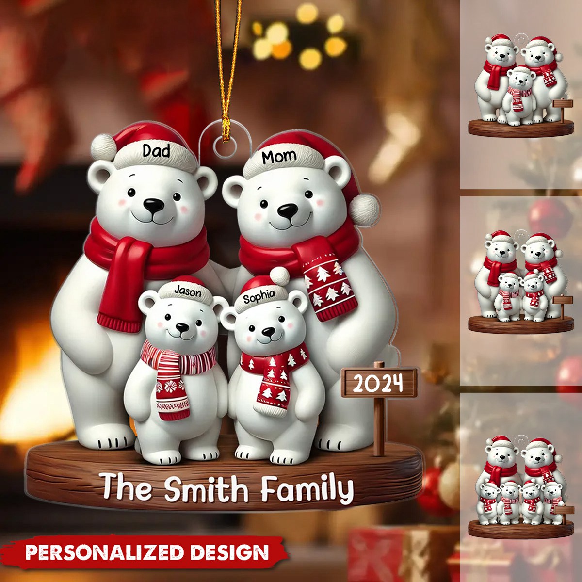 Polar Bears Christmas Family Personalized Acrylic Ornament