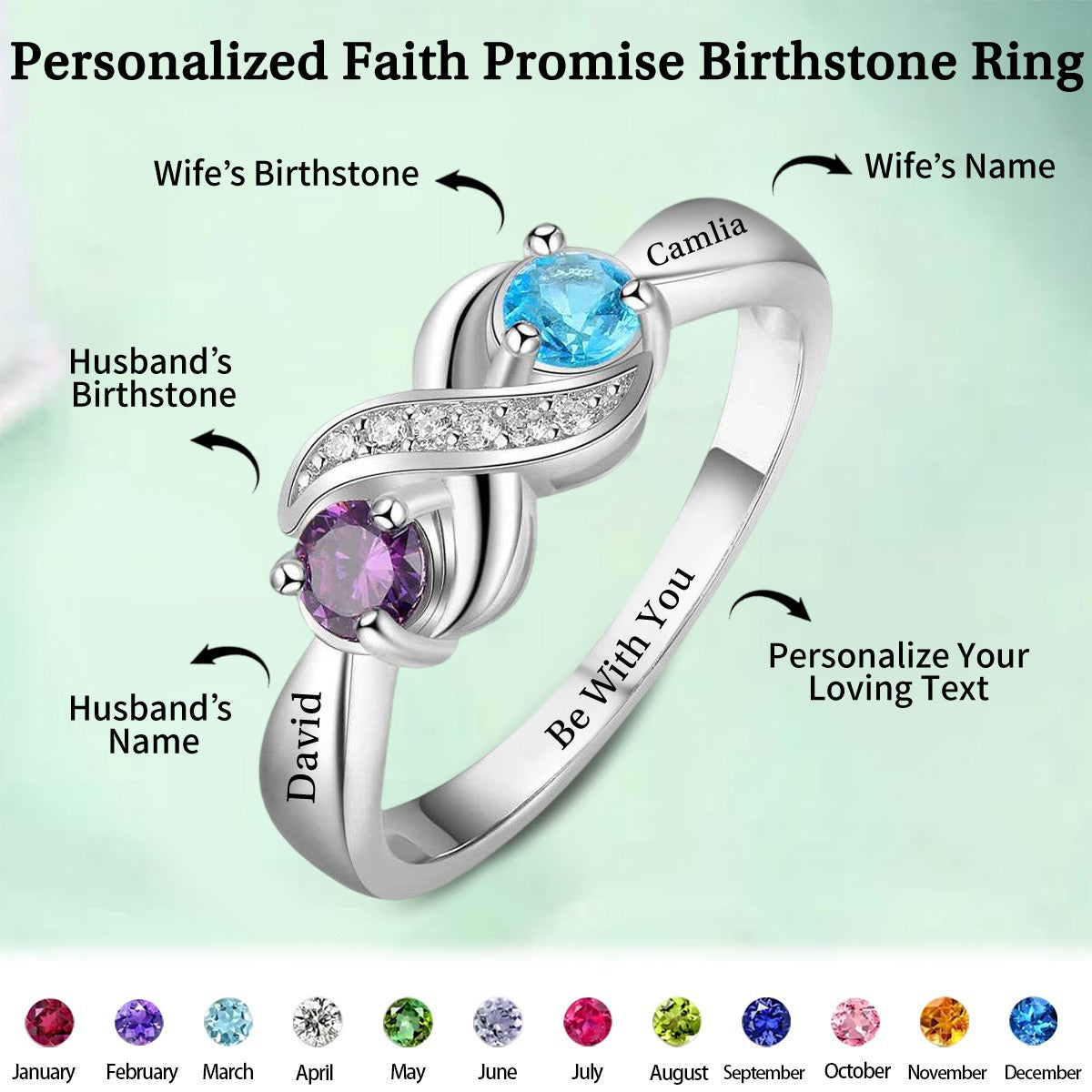 Personalized Promise Birthstones Ring For Couple