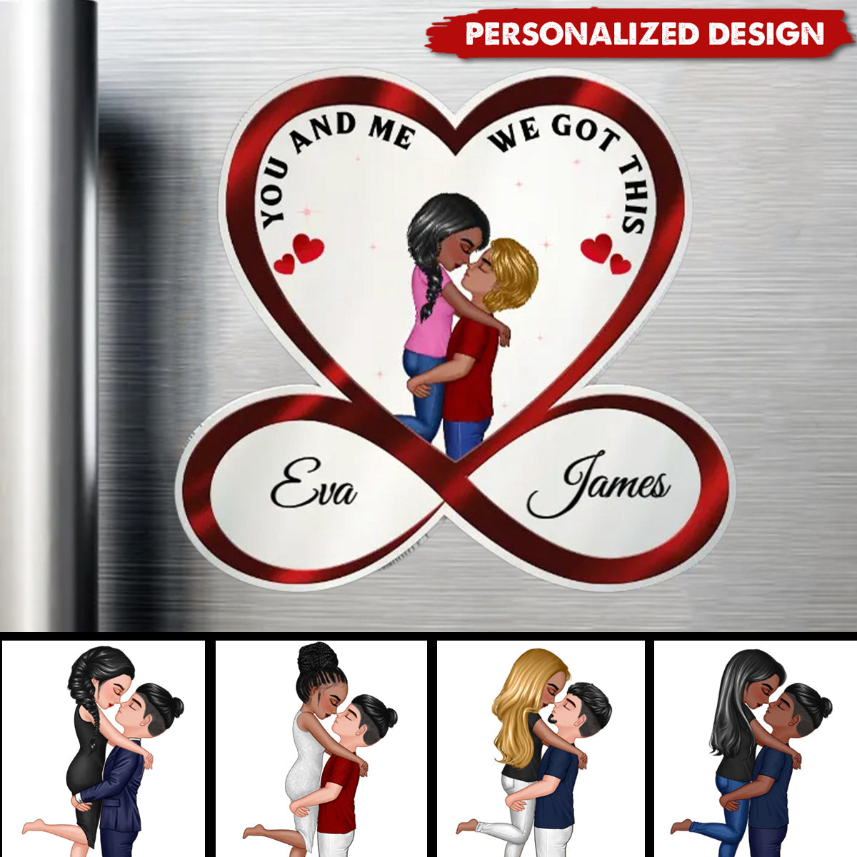 Infinite Love-Heart Shaped Couple Kissing Fridge Magnet