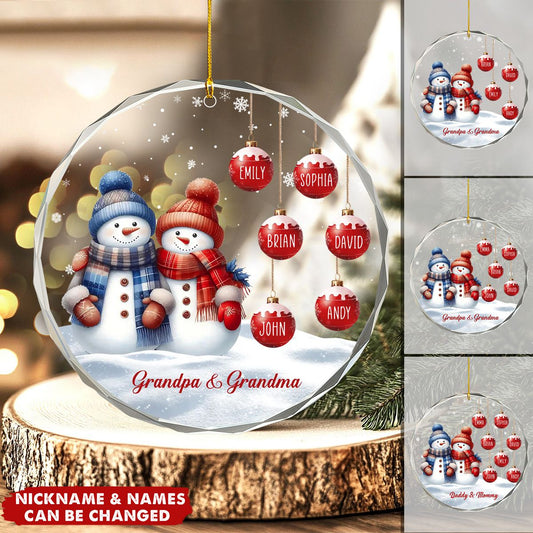 The Best Grandparents in the World-Personalized Grandparents&Kids Christmas Snowman Name Custom Ornament