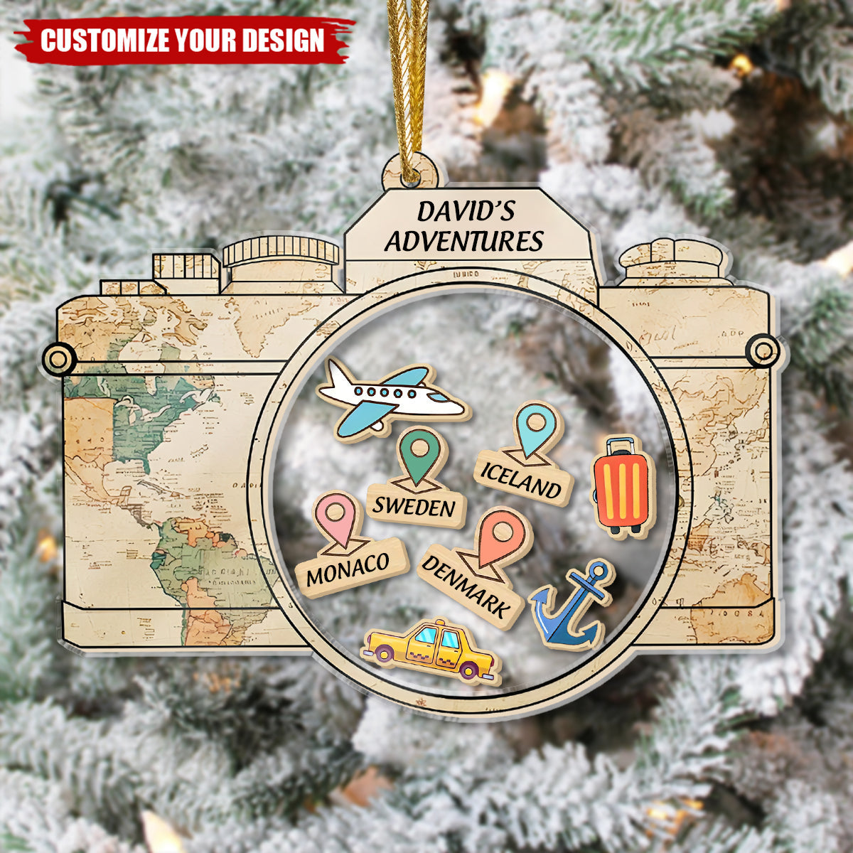 Personalized Camera Travel Adventures Ornament, Travel Christmas Ornament