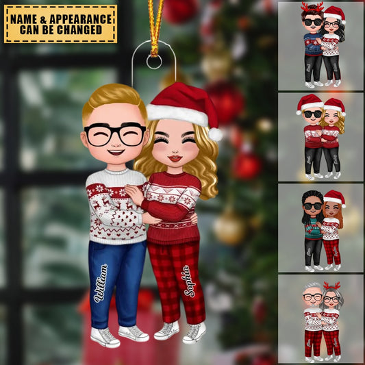 Christmas Doll Couple Standing Hugging Personalized Acrylic Ornament