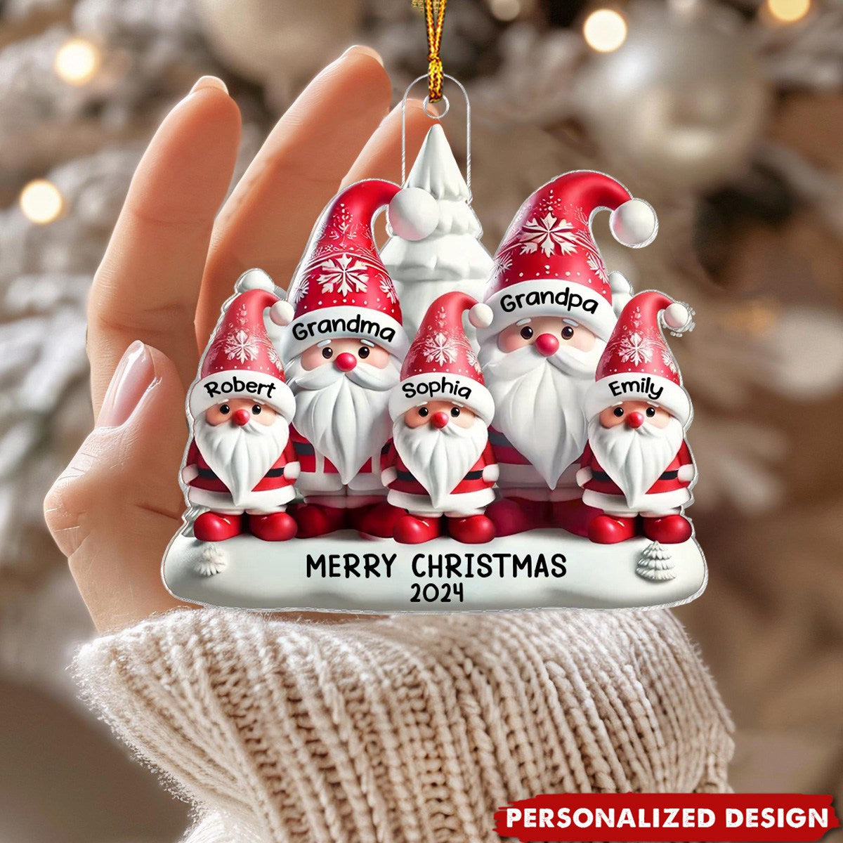 3D Effect Cute Family Christmas Gift Personalized Acrylic Ornament