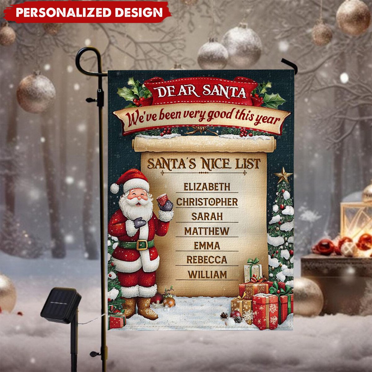 Funny Family Christmas Gifts Santa’s Nice List Custom Name Personalized Garden Flag Home Decoration