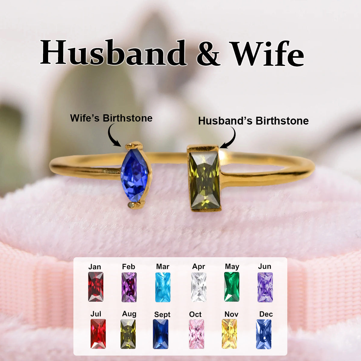 I Love You - Personalized Couple Double Birthstones Ring