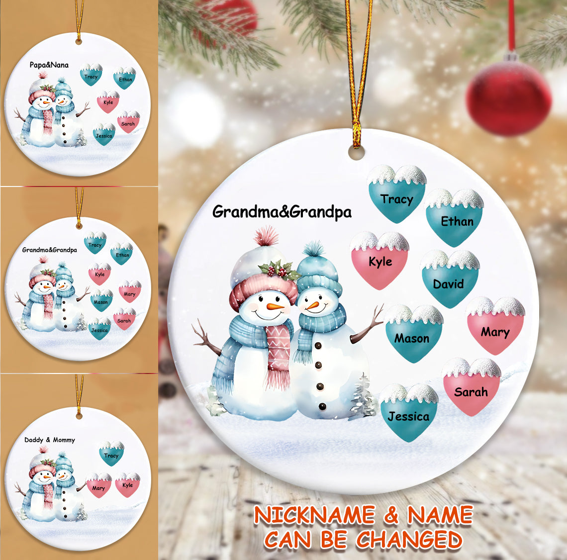 Christmas Snowman Family Personalized Ornament