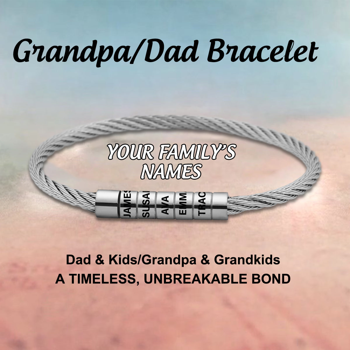 Personalized 1-8 Kids Names Family Bracelet - Gift For Dad/Grandpa