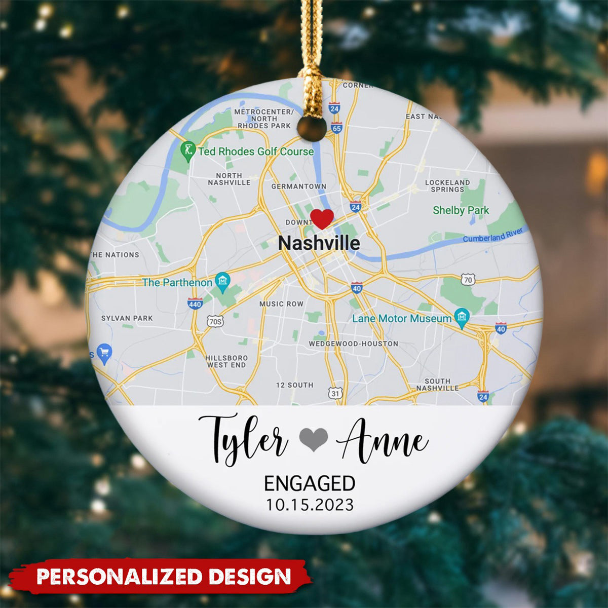 Personalized Custom Christmas Engagement Gift For Couple Ceramic Ornament