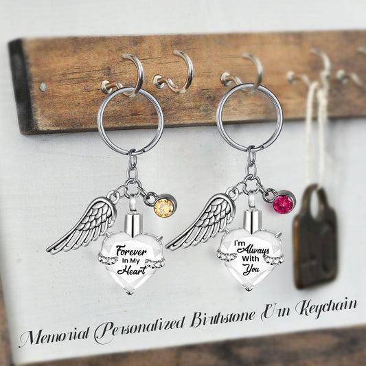 Memorial Personalized Birthstone Urn Keychain With Wing