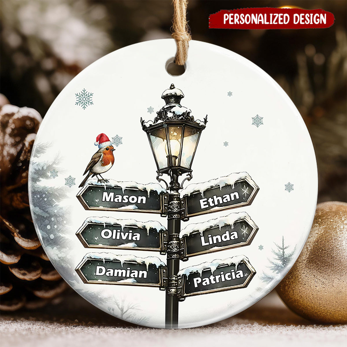 Personalized Cardinal Family Name Christmas Ceramic Ornament