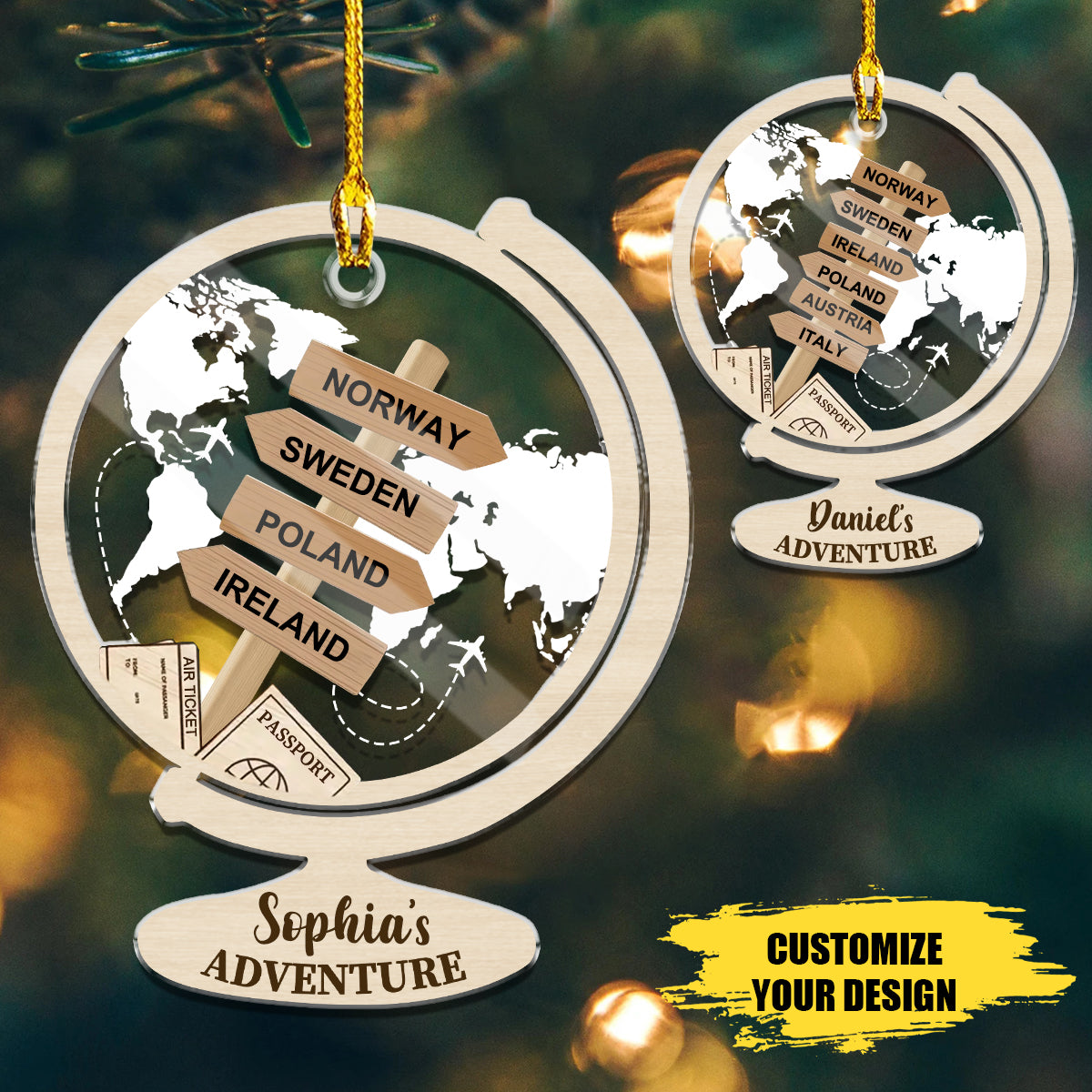 Personalized Travel Adventure Ornament, Custom Traveling Destination Acrylic Ornament