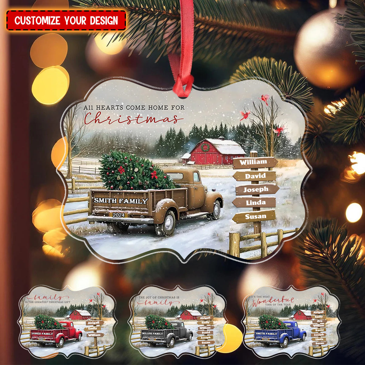 Personalized Christmas Farm With Red Truck Ornament-A Gift For Your Family