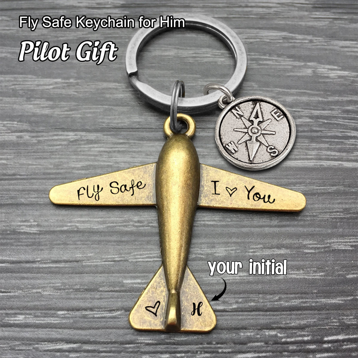 Personalized Initials Fly Safe I Love You Keychain for Him