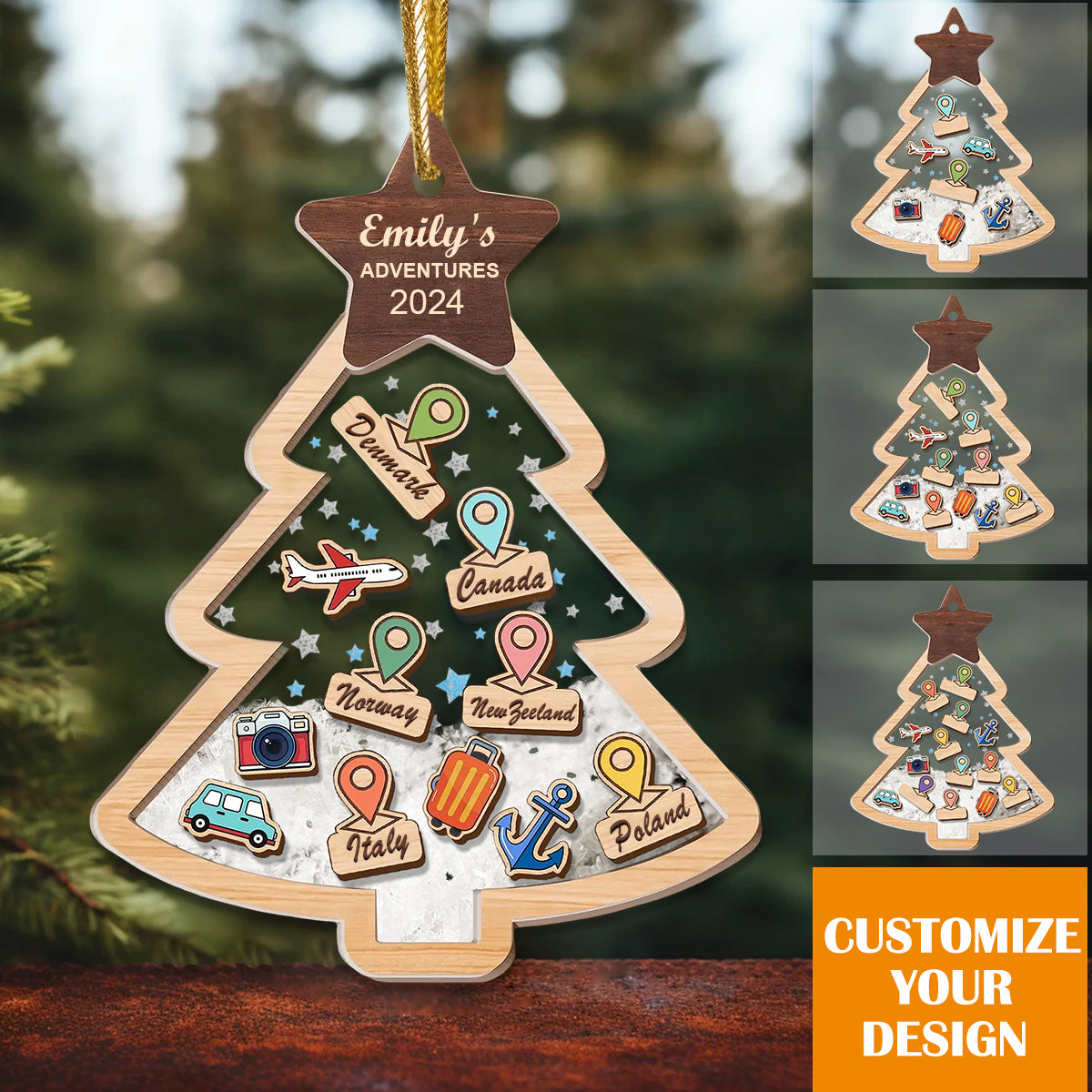 Personalized Travel Adventures Ornament, Travel Christmas Ornament