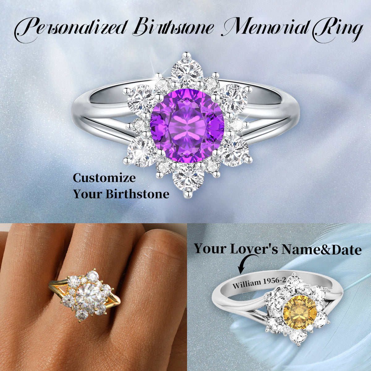 Memorial Personalized Birthstones Promise Ring