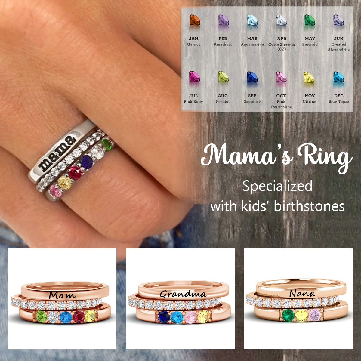 For Grandmother-Custom With Grandkids' Birthstones Personalized Grandma's Ring