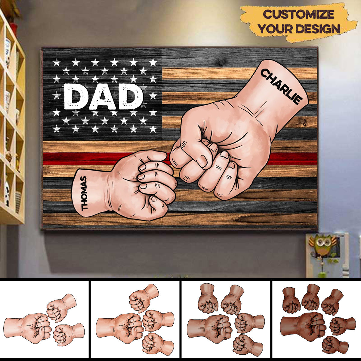 Dad Papa Grandpa Fist Bump Nation Flag Personalized Horizontal Poster