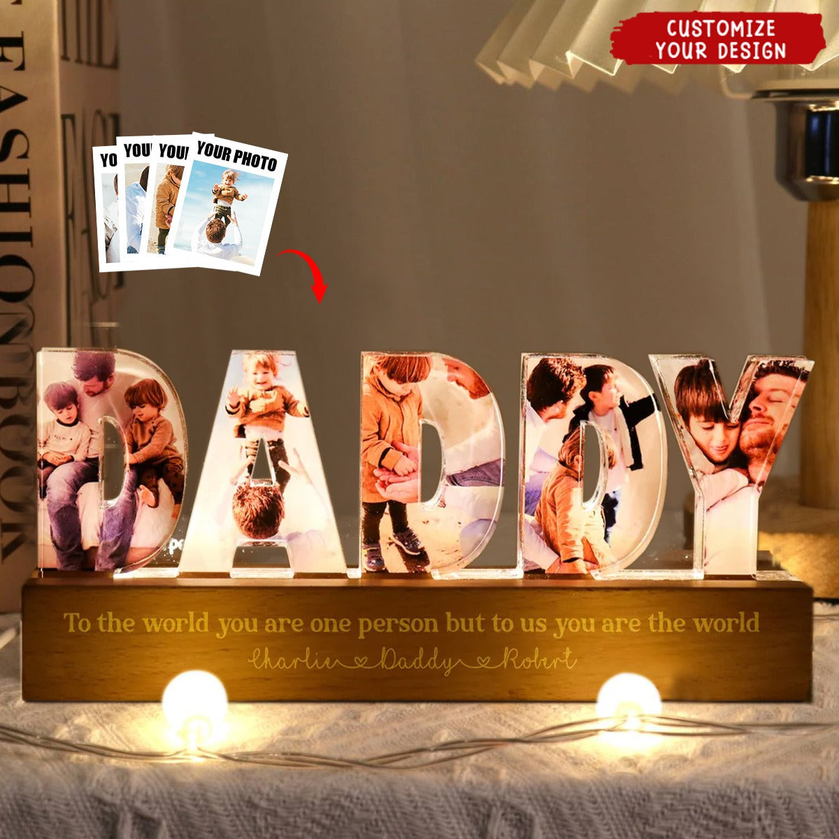 Daddy To Us You Are The World Photo Collage Personalized LED Night Light, Father's Day Gift For Your Men