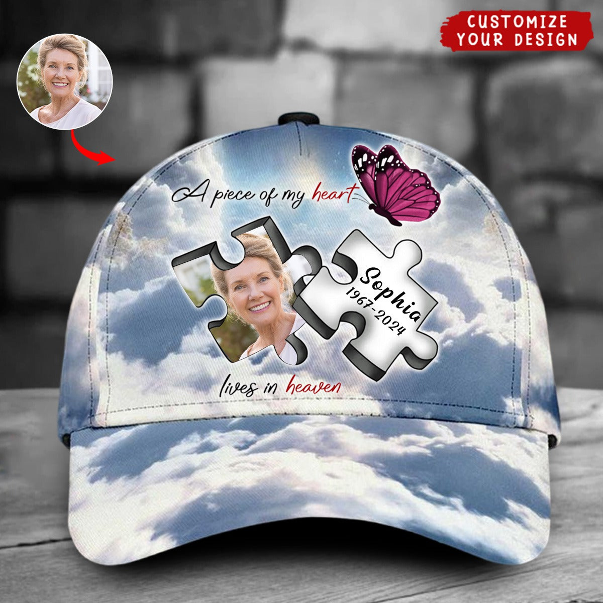 A Piece Of My Heart Lives In Heaven Upload Photo Personalized Classic Cap