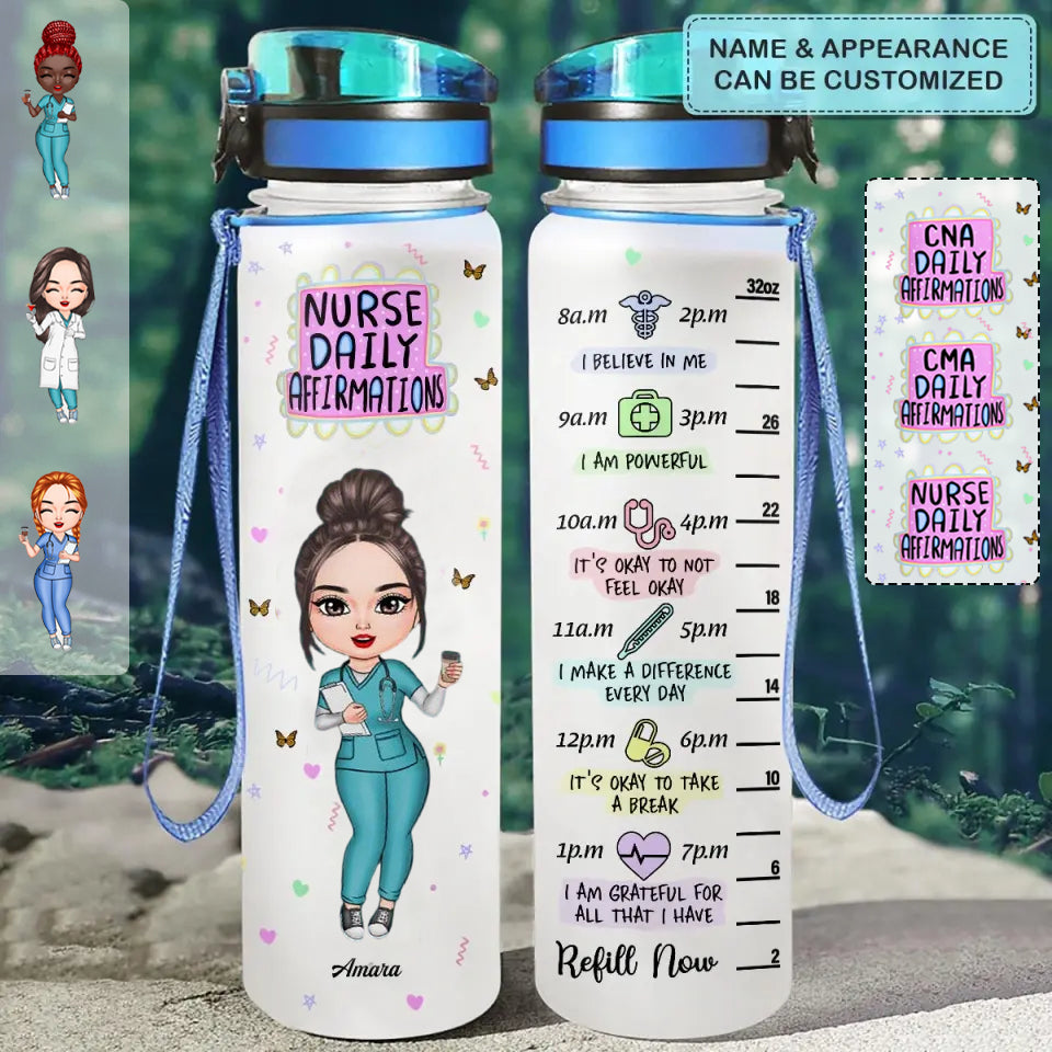 Personalized Water Tracker Bottle- Gift For Nurse-Nurse Daily Affirmation