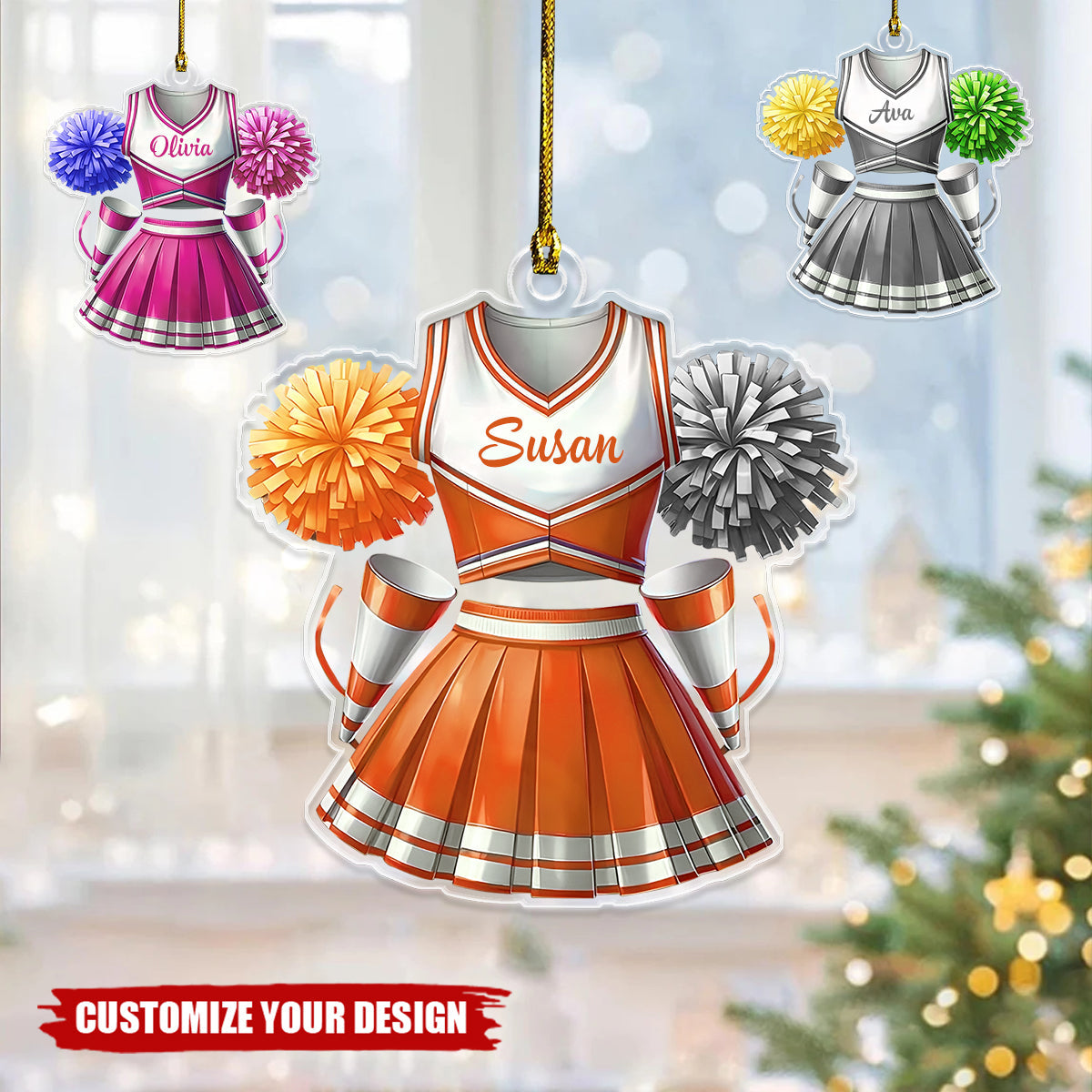 Personalized Custom Name Cheerleader Uniform Ornament, Cheerleader Xmas Girl Gift