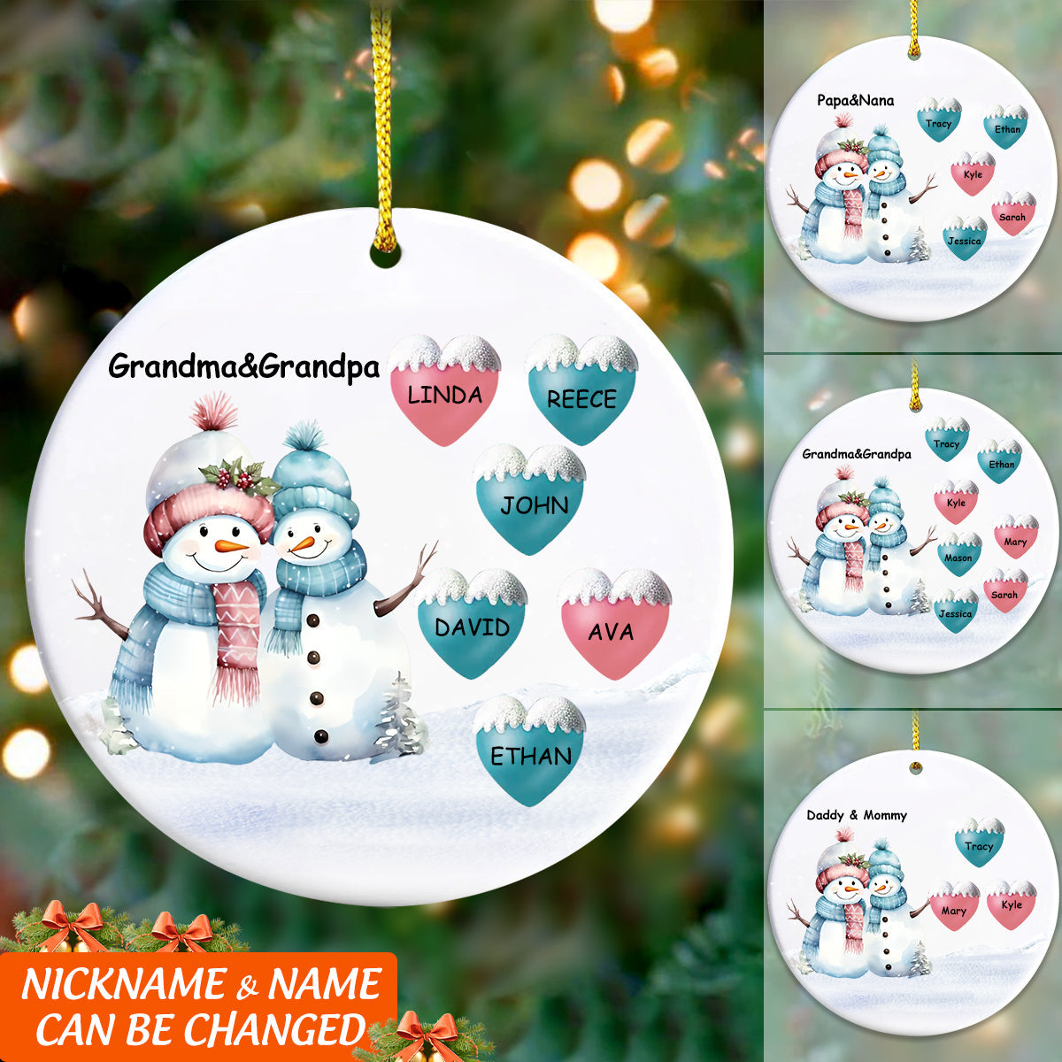 Christmas Snowman Family Personalized Ornament