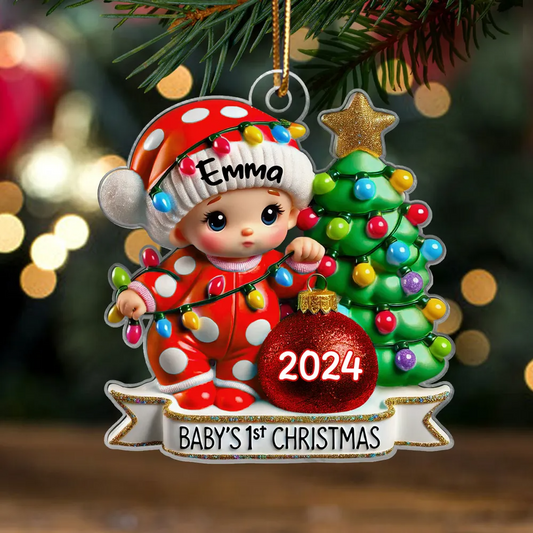 Baby First Christmas 3D Effect Personalized Acrylic Ornament - Gift for Newborn