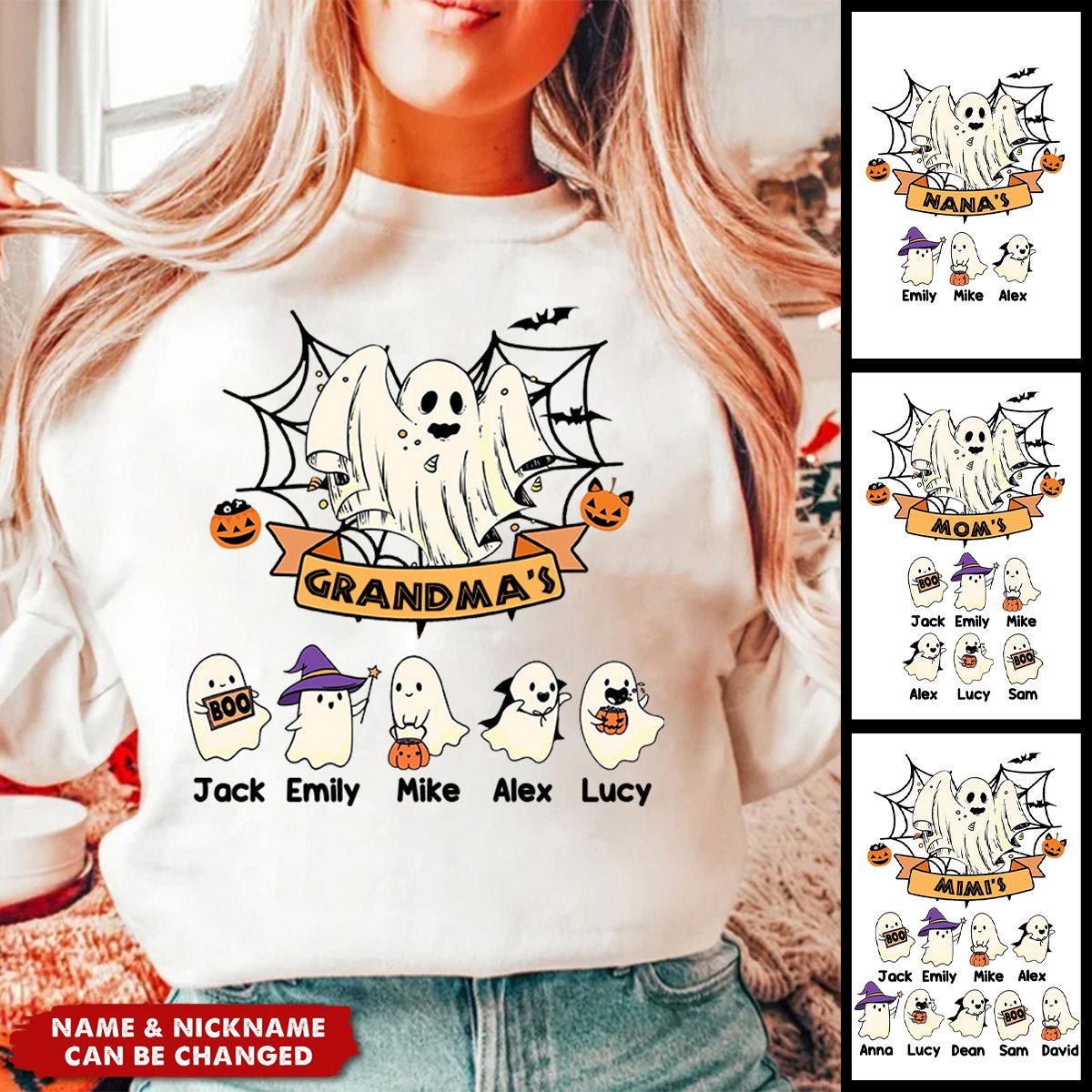 Personalized Grandma Grandkids Halloween Ghost Kids Sweatshirt