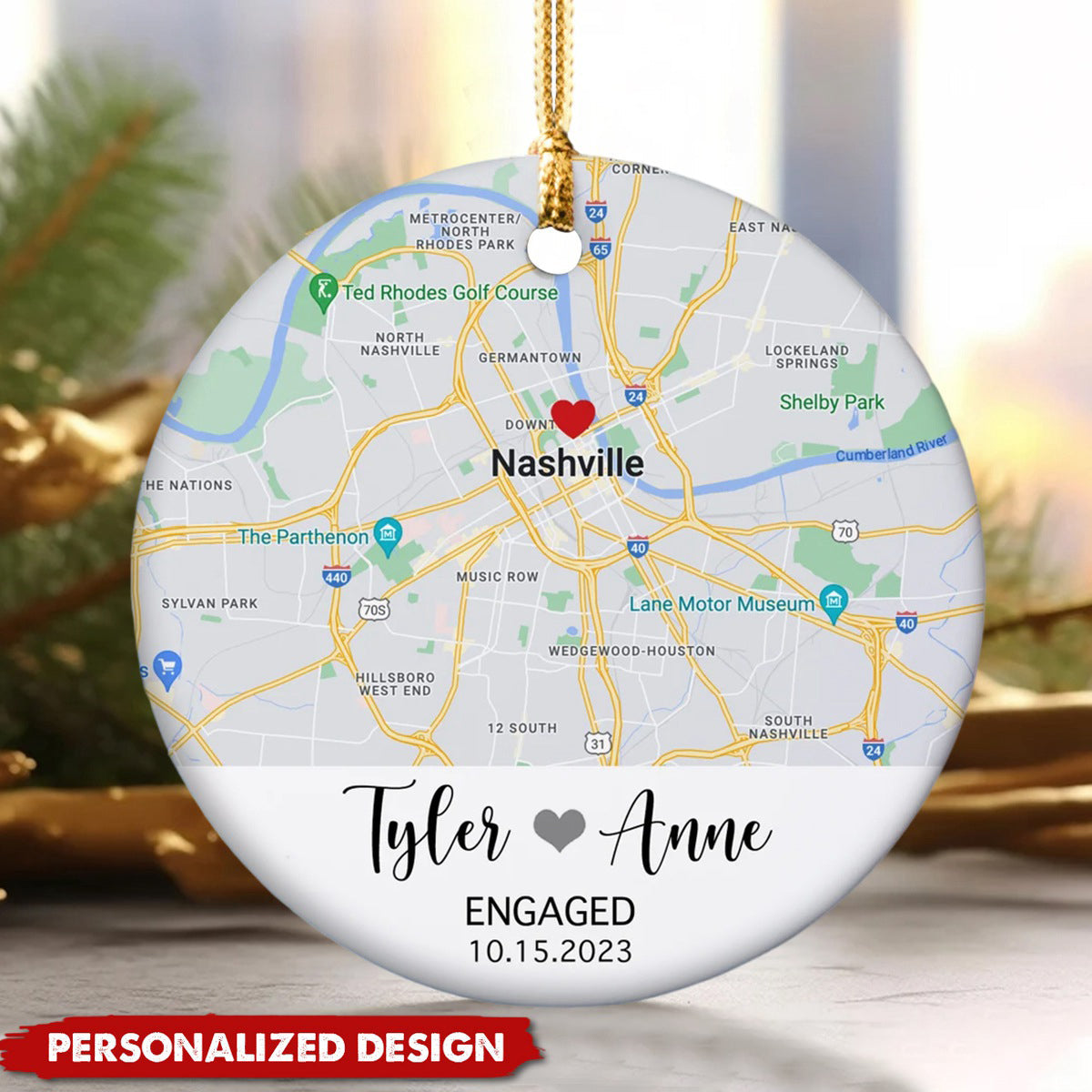 Personalized Custom Christmas Engagement Gift For Couple Ceramic Ornament