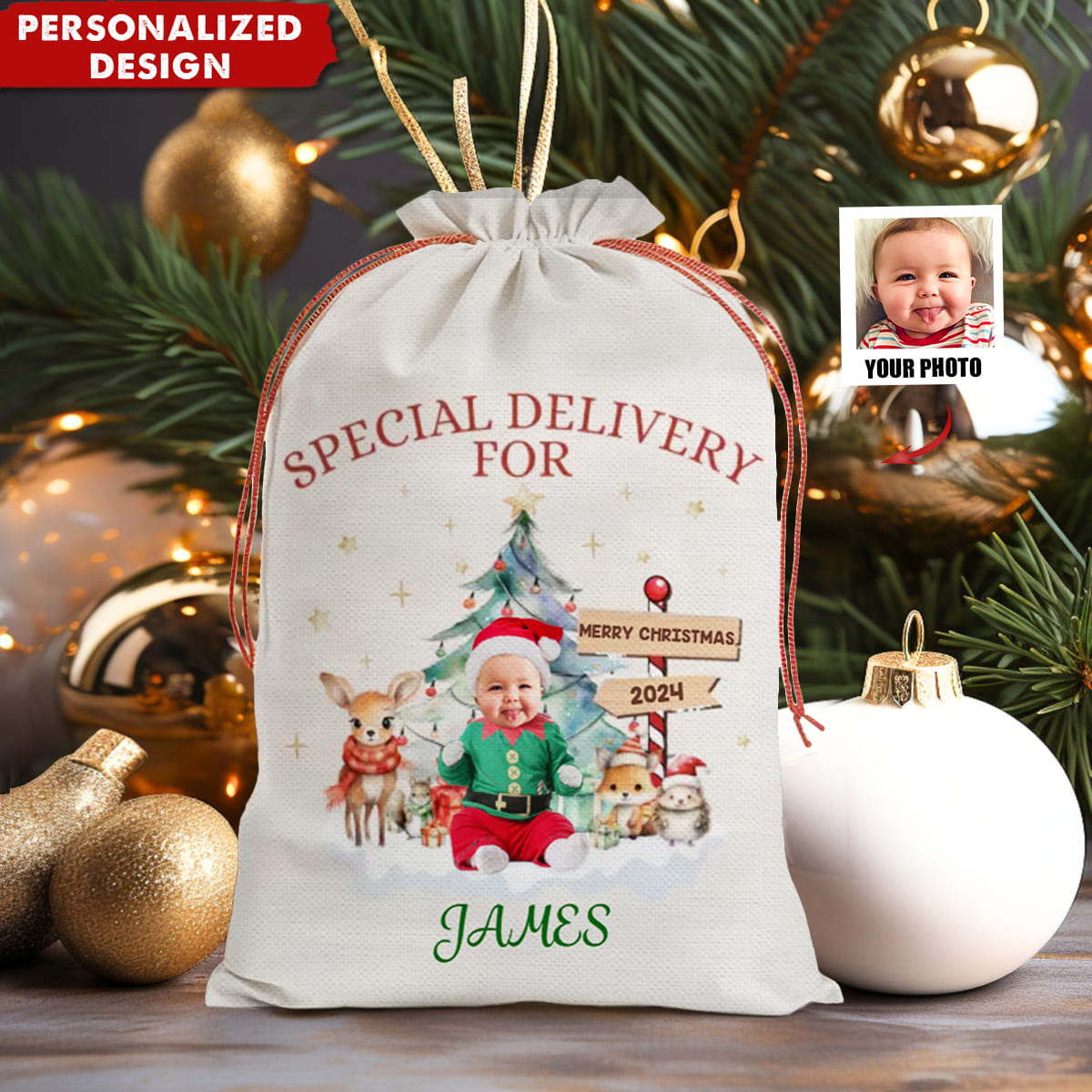 Personalized Custom Christmas Favor Bag-Gift For Baby-Upload Photo