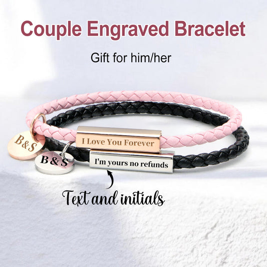 I Love You Forever - Personalized Couples Engraved Leather Bracelet