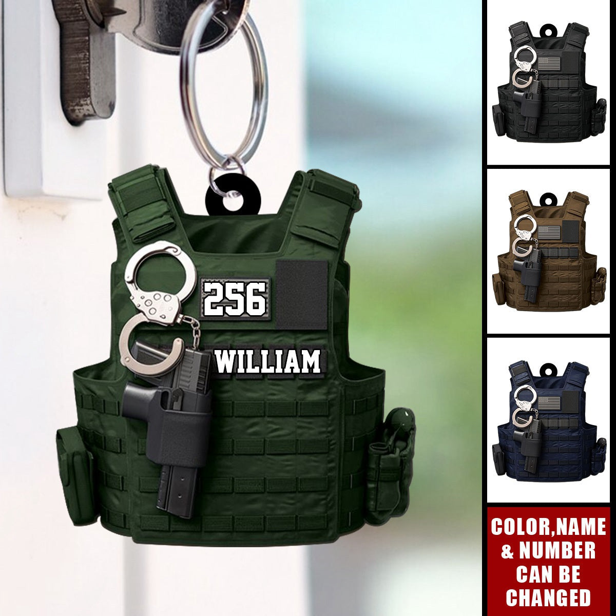 Personalized Police Or Sheriff Outfit  With Name And Number Keychain