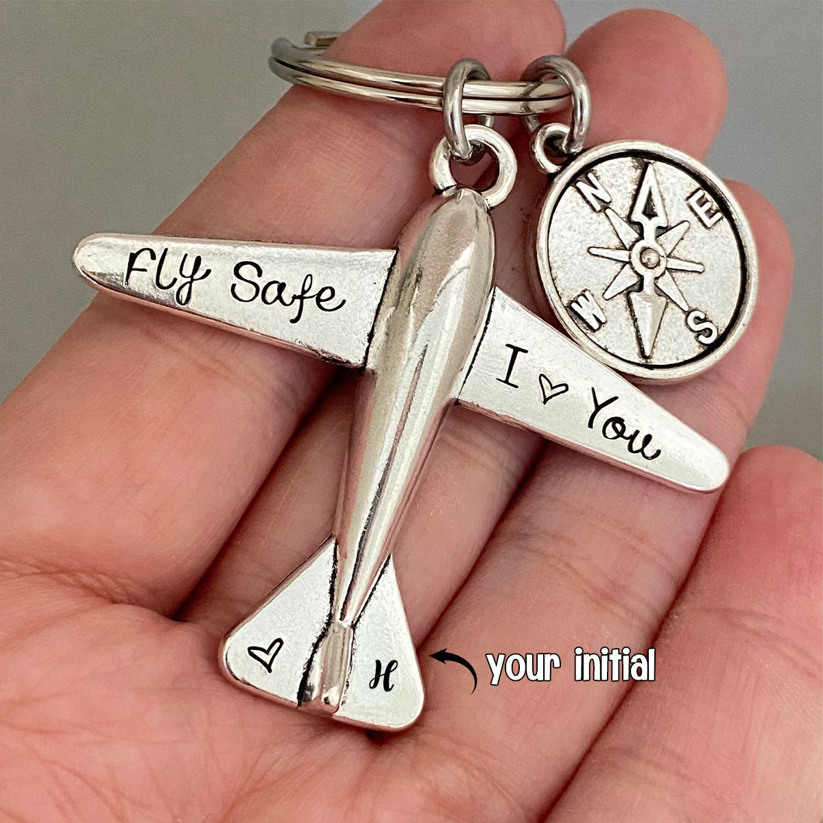 Personalized Initials Fly Safe I Love You Keychain for Him