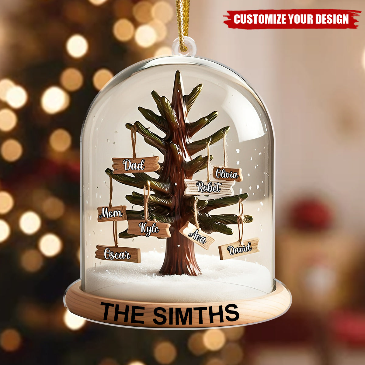 Snow & Christmas Tree-Personalized Family Name Custom Ornament