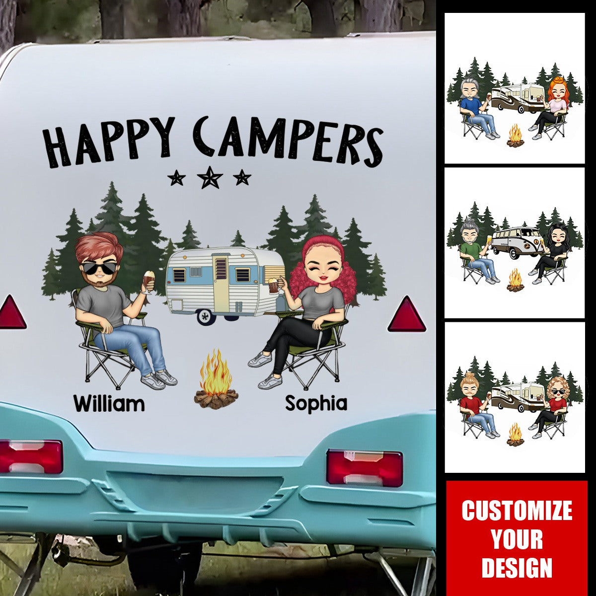 Camping Partners For Life Doll Couple Sitting Personalized RV Decal