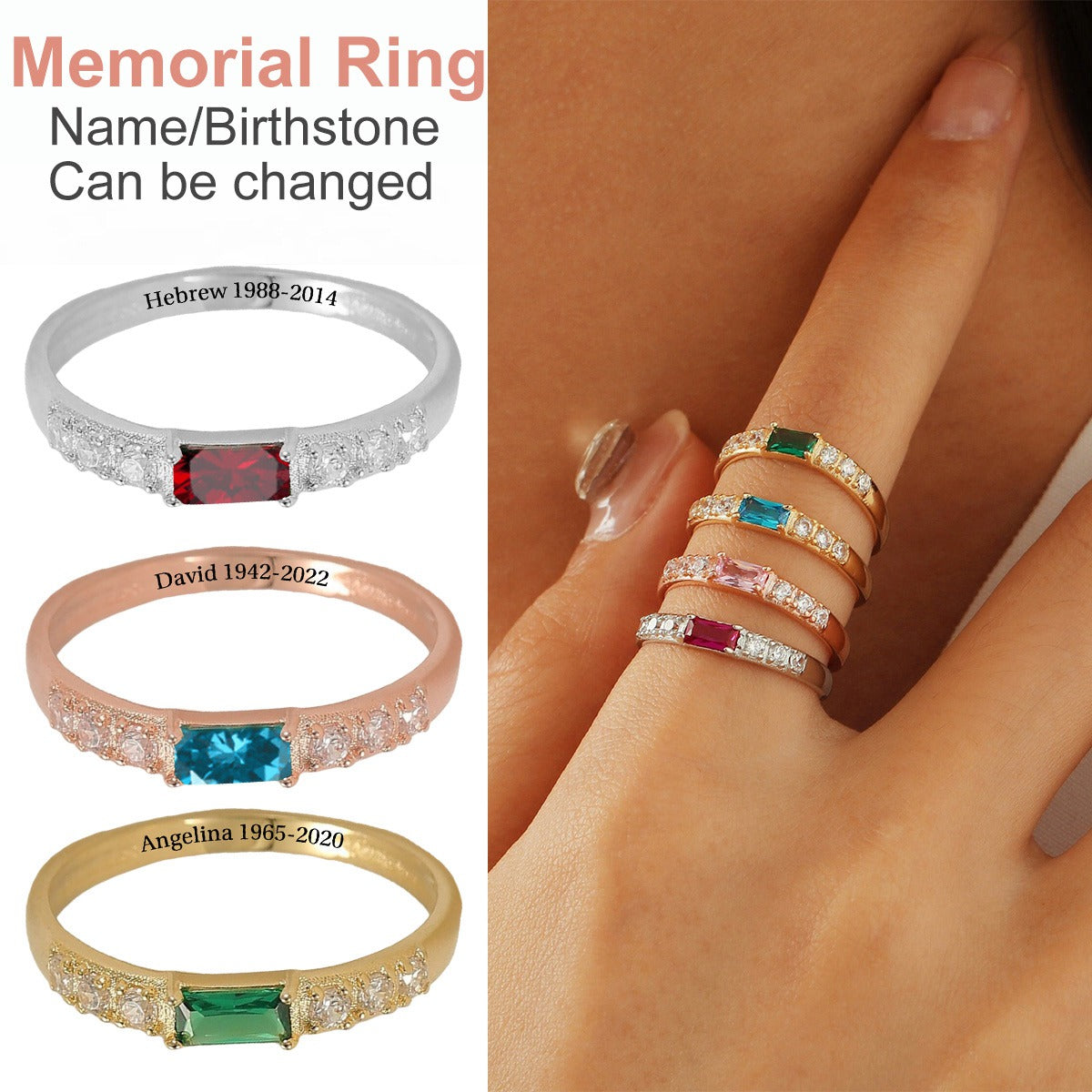 Personalized Birthstone Memorial Ring