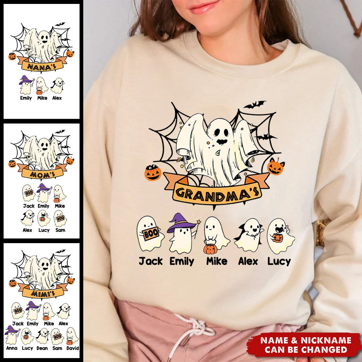 Personalized Grandma Grandkids Halloween Ghost Kids Sweatshirt